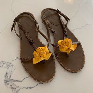 Bottega Veneta Shoes - Bottega Veneta Flat Sandal W Yellow Flower - Color: Brown